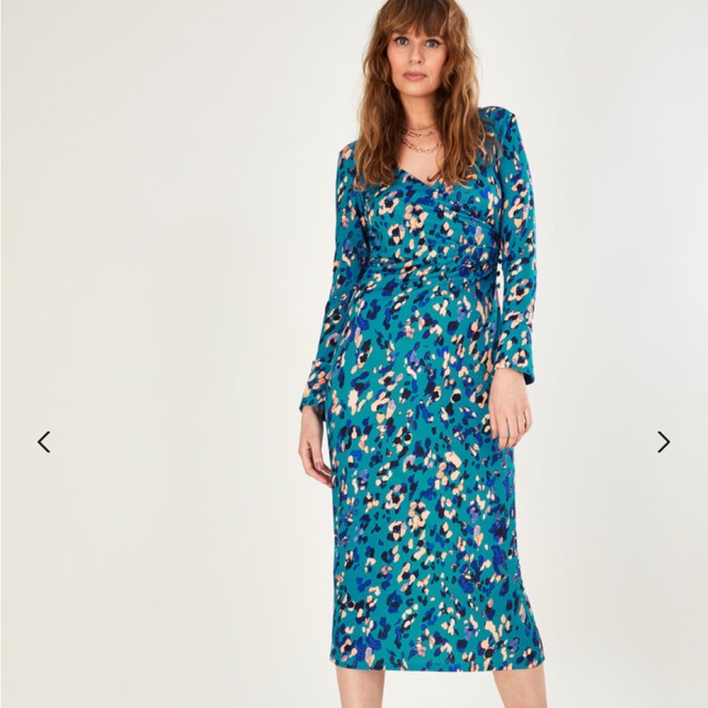 Monsoon Drape animal print jersey dress blue